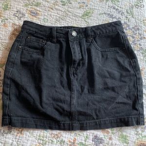 Black denim mini skirt